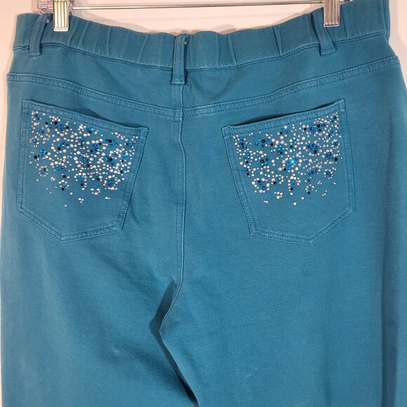 Dream Jeannes by Quacker Factory Women's Pull On Stretch Jeans Size MT Turquoise - Picture 8 of 13